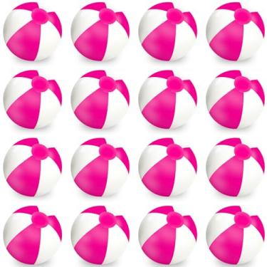 Imagem de Whaline 16 peças de bola de praia inflável rosa choque branca redonda piscina bolas de PVC brinquedos de jogo para verão tema tropical havaiano decorações de festa de praia água areia acessório de