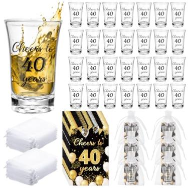 Imagem de Yiyiring Conjunto de 50 copos reutilizáveis de acrílico para lembrancinhas de festa de aniversário, copos transparentes de 28 g com cartões de presente e sacos de organza para decorações de casamento