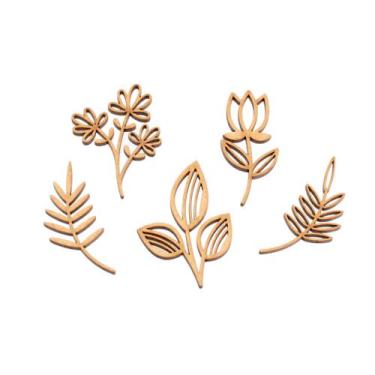 Imagem de Kit 5 Apliques Flores II Artesanato Decoração Recorte A Laser MDF Cru 