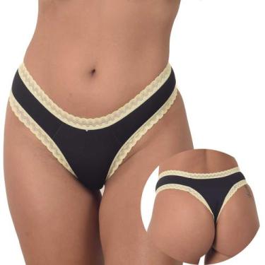 Imagem de Kit 3 Tangas Calcinha Fio Dental Microfibra com elástico Rendado - Vip