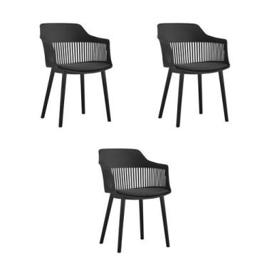 Imagem de Kit 3 Cadeiras Jantar Marcela Preta Polipropileno - Rivatti