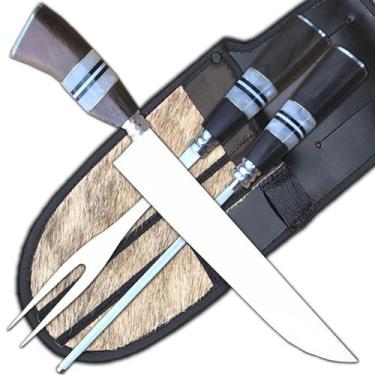 Imagem de Kit Faca Chaira Garfo Cabo Madeira Acrilico Perola 9 Pol - Facas Casca