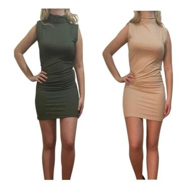 Imagem de Kit c/2 Vestidos Gola Alta Canelado - Empório J, Militar, Areia, Único