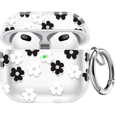 Imagem de Ins Flower Glitter Soft TPU Capa de fone de ouvido para Airpods 4 Geração Capa Acessórios Chaveiro,Black