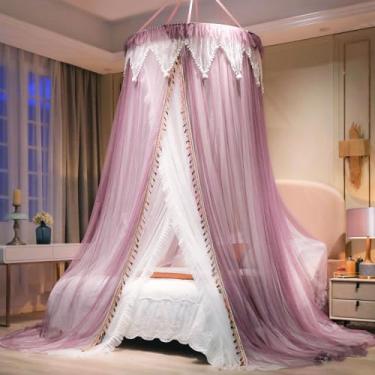 Imagem de AIKASY Cama de Dossel para Meninas e Adultos, Cortina de Cama Elegante de Duas Camadas, Mosquiteiro Redondo de Renda Infantil Dream, Mosquiteiro de Dossel de Princesa- Serve para C ()