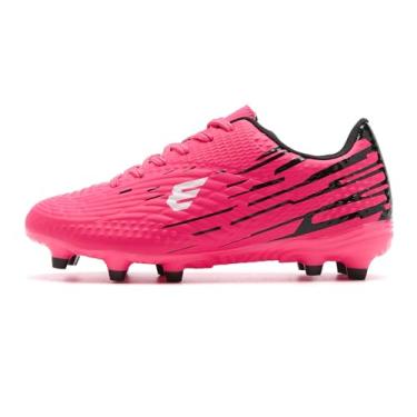 Imagem de EPIMENO Chuteiras de futebol para meninos e meninas jovens chão firme atlético para treinamento ao ar livre para crianças pequenas e grandes, Rosa vermelho/preto, 13 Little Kid
