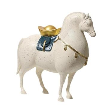 Imagem de Bothyi Estátua de Cavalo da Sorte Ornamento de Mesa Centro de Mesa Resina Feng Shui Decoração Estatueta Decorativa para Quarto Prateleira Estante de Livros, com Manchas Pretas