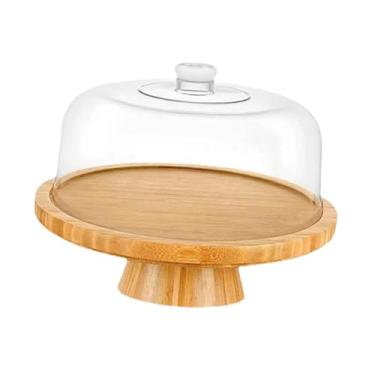 Imagem de IEUDNS Suporte de bolo de madeira com tampa redonda suporte de bolo placa de bolo multiuso exibição de sobremesa para chips mergulhos queijo festa de férias