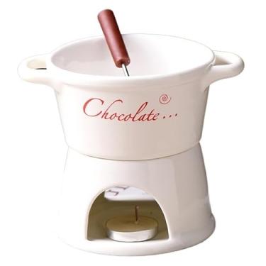 Imagem de ABPWO Caneca de fondue de chocolate, canecas de cerâmica para chocolate ou queijo, inclui garfos, 290 ml (branco B)