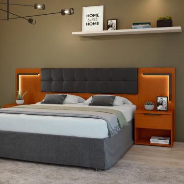 Imagem de Cabeceira Queen com 2 Mesas de Apoio Calitan 2 GV Revestimento Sintético Preto e Frassino