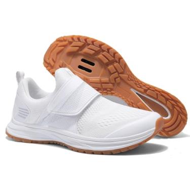 Imagem de Pairobin Sapatos de ciclismo femininos para uso interno – Sapatos de ciclismo ao ar livre confortáveis e respiráveis – Compatível com chuteiras SPD, Branco, 36