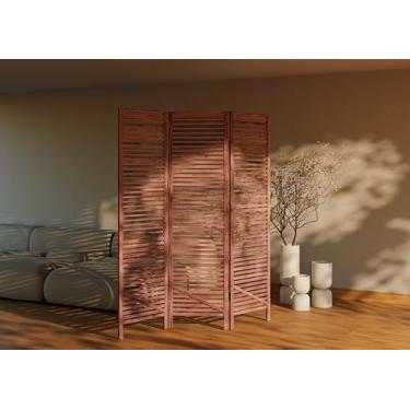 Imagem de Biombo Decorativo Oliver 3 Folhas em Madeira Maciça Stain Jatobá