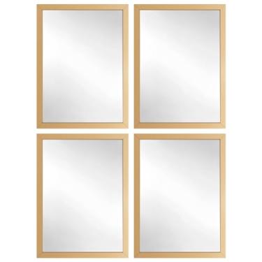 Imagem de Kit 4 Espelhos Decorativo 24x33 Com Moldura de Madeira Preta Branca Dourada ou Tabaco para Quarto Sala Banheiro Salão de Beleza Manicure Hall de Entrada (Dourado)
