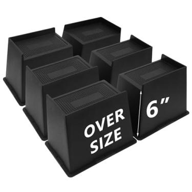Imagem de HANIHUA Pacote com 6 peças de elevação para cama de 15 cm resistentes, elevadores de móveis grandes, elevadores de cama extra largos para mesa, sofá, dormitório solteiro GG, sofá, mesa, elevadores de