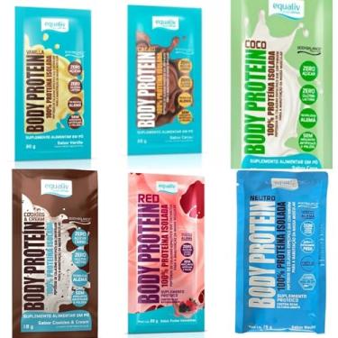 Imagem de Body Protein Sabores Cacau, Coco, Cookies & Cream, Red (Frutas Vermelhas),Neutro e Vanilla (Baunilha) Kit 06 unid-Equaliv