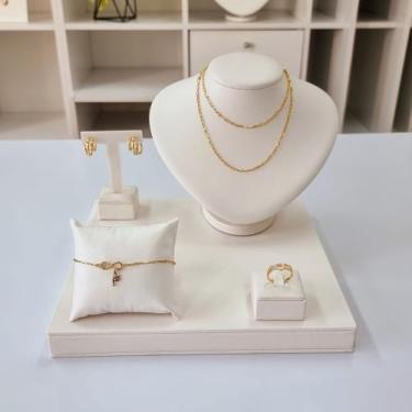 Imagem de Kit Expositor para Joias em material sintético Branco Baixo (5 Peças) 