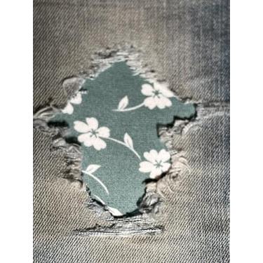 Imagem de Adesivos de tecido floral stretch II Peek-A-Boo Iron On da HoleyPatches em cores/tamanhos variados - Feito à mão nos EUA (verde-espuma, conjunto de 5 a 15 x 15 cm)