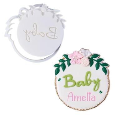 Imagem de Conjunto de cortador de biscoito de placa com palavras para bebê, estampa floral redonda, moldes de fondant, ferramenta de decoração de bolo, decoração de chá de bebê