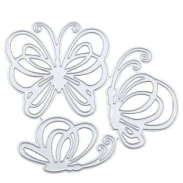 Imagem de CHENJIN Estêncil de metal de corte em forma de três borboletas, molde de artesanato faça você mesmo, molde de corte de aço carbono para cartão em relevo, álbum de fotos, convite, scrapbook, envelopes,