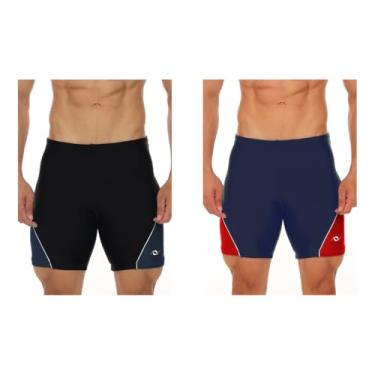 Imagem de Kit 2 Bermuda Natação Esportiva Proteção Uv Fpu 50+ (1 Preto/Cinza / 1 Marinho/Vermelho, XGG)