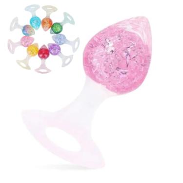 Imagem de Plug Anal Coração Médio Em Silicone Com Esfera De Vidro Interno Textura Única para Sexo Anal [ROSA]