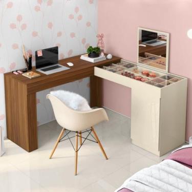 Imagem de Escrivaninha Penteadeira Camarim de Canto com Espelho Star Freijó/Off 