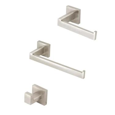 Imagem de Kit Acessórios Banheiro Inox Escovado Quadrado Inox 3 Peças