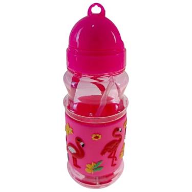 Imagem de Garrafa De Água Suco Infantil Canudo em Silicone Garrafinha 420ml Escolar (Pink - Flamingo)