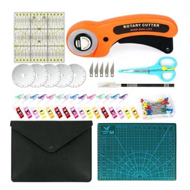 Imagem de Funvalley Surperfect Conjunto De Cortador Rotativo 96 Peças, Kit De Quilting Inclui Cortador De Tecido De 45 Mm Com 5 Lâminas Extras, Régua De Patchwork, Agulhas, Clipes E Alfinetes Para Costura, Sc