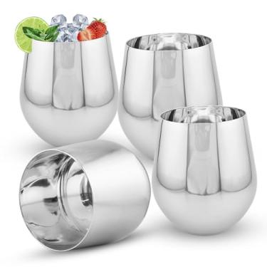 Imagem de American Ayurveda Canecas de metal de aço inoxidável de calibre pesado durável de 500 ml – grau premium, parede única, grau alimentício, conjunto de 4 (polimento liso)