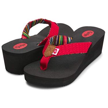 Imagem de Floopi Sandálias de salto alto para mulheres, tapete de ioga confortável para suporte, plataformas de dedo para o verão, Vermelho A, 40