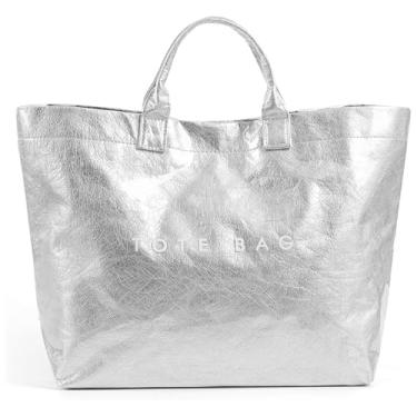 Imagem de MINGRI Sacolas grandes femininas de PVC transparente bolsa de plástico para carregar todas as bolsas de papel kraft bolsa de ombro Hobo para trabalho e viagens, B - prata, Large, Sacola