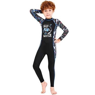 Imagem de Maiô infantil de manga comprida Rash Guard para meninas, meninas, meninos, lycra, roupa de banho com proteção solar FPS 50+, secagem rápida para esportes aquáticos na praia, Boy Black, Medium