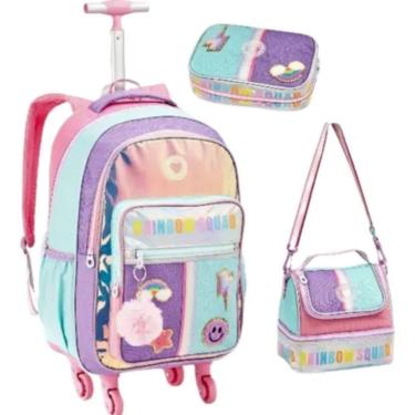 Imagem de Kit Mochila Rodinhas Estojo Lancheira Juvenil Rainbow Just