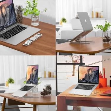 Imagem de Suporte De Notebook De Alumínio Ajustável Para Notebook De 6 Ângulos Ajustável De Alumínio Dobrável E Ergonômico Para Desktop Portátil Compatível Com Macbook, Ipad, Hp, Dell, Lenovo 10-17 Polegadas