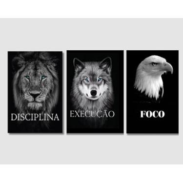 Imagem de Trio Quadros Decorativos Disciplina Execução Foco Leão Escritório