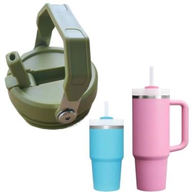 Imagem de Tampa de copo de substituição à prova de vazamento de 2 peças com canudo - Apto para Stanley NOVA VERSÃO Iceflow Flip Tumbler, Quencher H2.0 e Protour Quencher copo de 850 g, 590 ml (verde militar