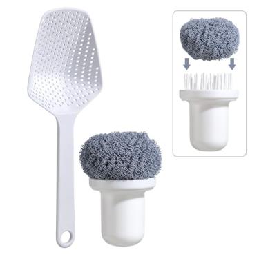 Imagem de NVTED Escorredor de colher, coador de alimentos com alça longa com nano bolas de limpeza, coador de plástico resistente ao calor grande e escumadeira para macarrão, legumes, salada