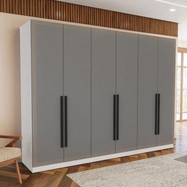 Imagem de Guarda-Roupa Casal Valência 6 Portas 4 Gavetas Branco/Cinza - Politorno