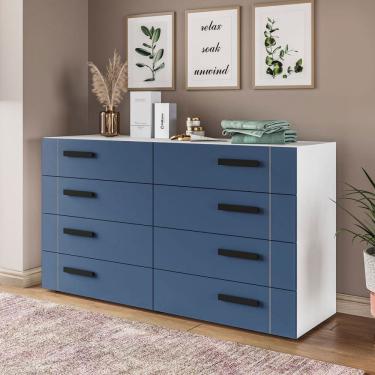 Imagem de Cômoda Lisboa 8 Gavetas Branco/Azul - Politorno