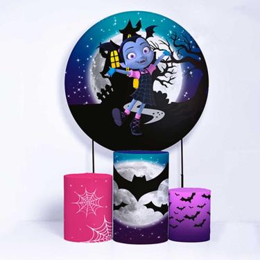 Imagem de Kit Painel de Festa Redondo e Trio de Cilindros Vampirinha - Fera Print