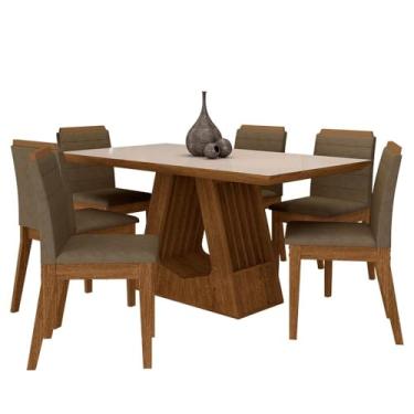Imagem de Mesa Málaga 1,6 Com 6 Cadeiras Estofadas Freijó/off/capuccino - M.a Freijó/off Premium/capuccino