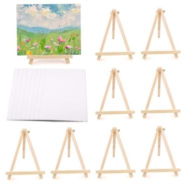 Imagem de Conjunto de quadro e cavalete de pintura de 18 peças, telas de arte em branco de 19,8 cm x 24,9 cm com suporte de madeira, kit de cavalete de pintura de painéis de pintura para aquarela a óleo