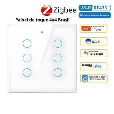 Imagem de Interruptor Inteligente Zigbee/RF433 Brasil - 4x4 Sensor de Toque - Co