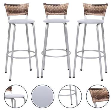 Imagem de Banqueta Para Cozinha Americana Estrutura Prata Kit 3un Cadeira Balcão