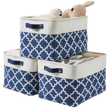 Imagem de DECOMOMO Caixas de Armazenamento, Cesto de Armazenamento de Tecido para Prateleiras para Organizar Prateleira de Armário de Brinquedos de Berçário, Organizadores de Armário de Linh (Grande/3P - 15"X11