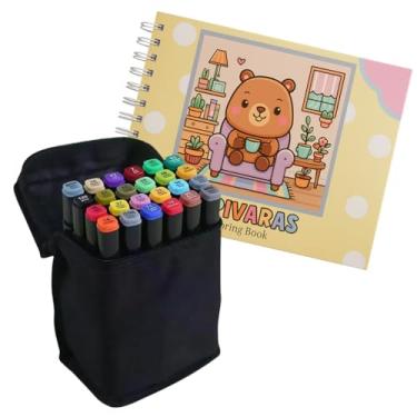 Imagem de Kit Livro de Colorir Ursinho Bob Capivara Labub com Estojo de Canetinhas Touch, Ponta Dupla Marcador Permanente, Cores Vibrantes (Capivara Desenho Aleatorio, 24 Cores)