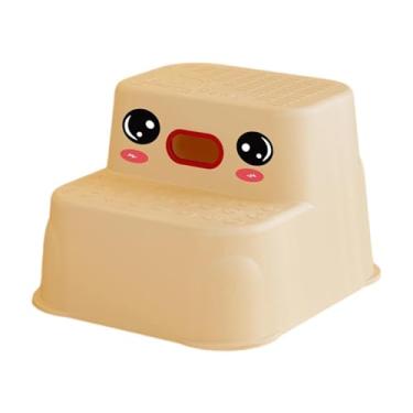 Imagem de Ioensy Banquinho de desenho animado, banco duplo para crianças, estável, útil, antiderrapante, cadeira para bebê, escada para entrada, piano de brinquedo, Branco