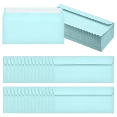 Imagem de PATIKIL Pacote com 100 envelopes de negócios azul claro nº 10, envelopes coloridos autoselados tamanho carta para convites de escritório de correspondência, 10 x 23 cm