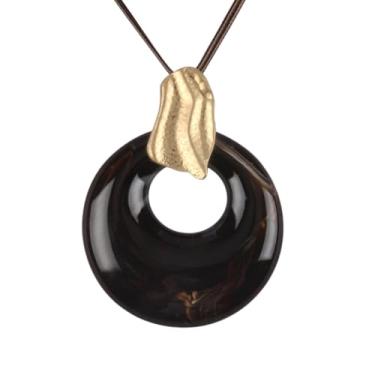 Imagem de joymiao Colar de couro para mulheres, pingente grande, gargantilha hippie, vintage, colar grosso, boêmio, para mulheres, Couro sintético Zinco, Sem Pedra Preciosa